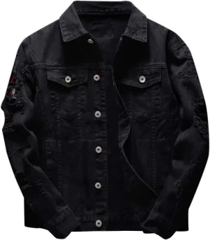 Ripped Denim Jacket for Men Hippie Style Winter Cardigan Top Fall Stylish Streetwear