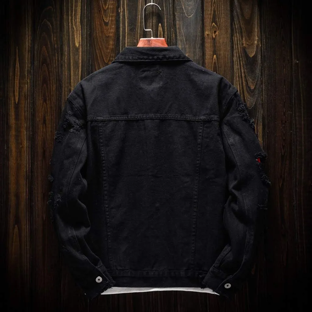 Ripped Denim Jacket for Men Hippie Style Winter Cardigan Top Fall Stylish Streetwear