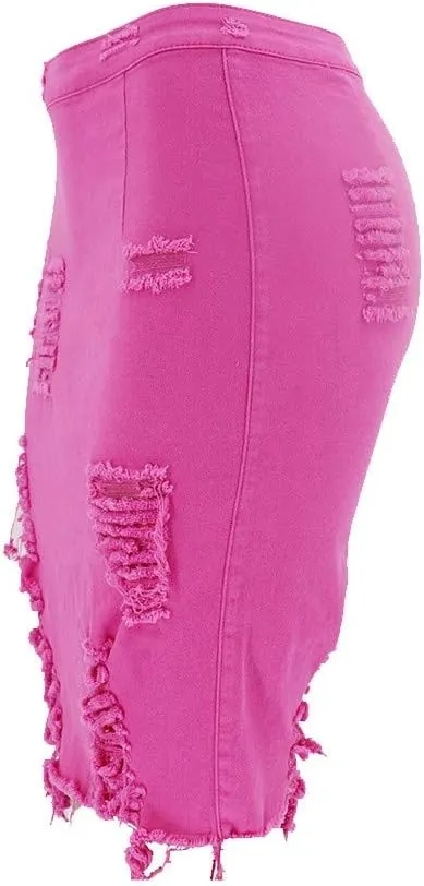 Ripped Distressed Denim Skirt for Women High Waisted Bodycon Skirt Summer Sexy Pencil Skirt