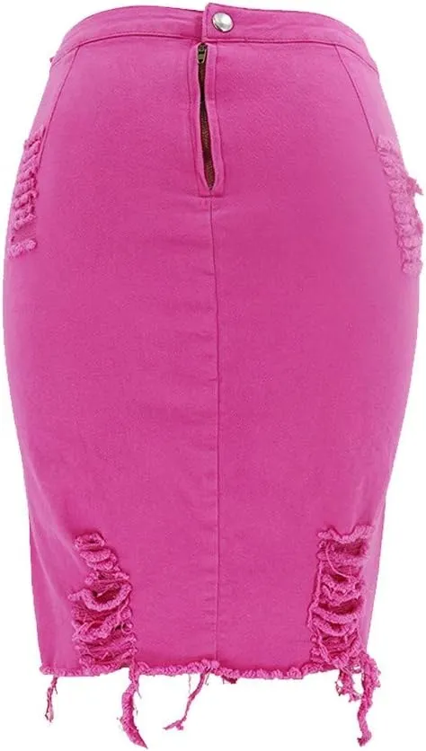 Ripped Distressed Denim Skirt for Women High Waisted Bodycon Skirt Summer Sexy Pencil Skirt
