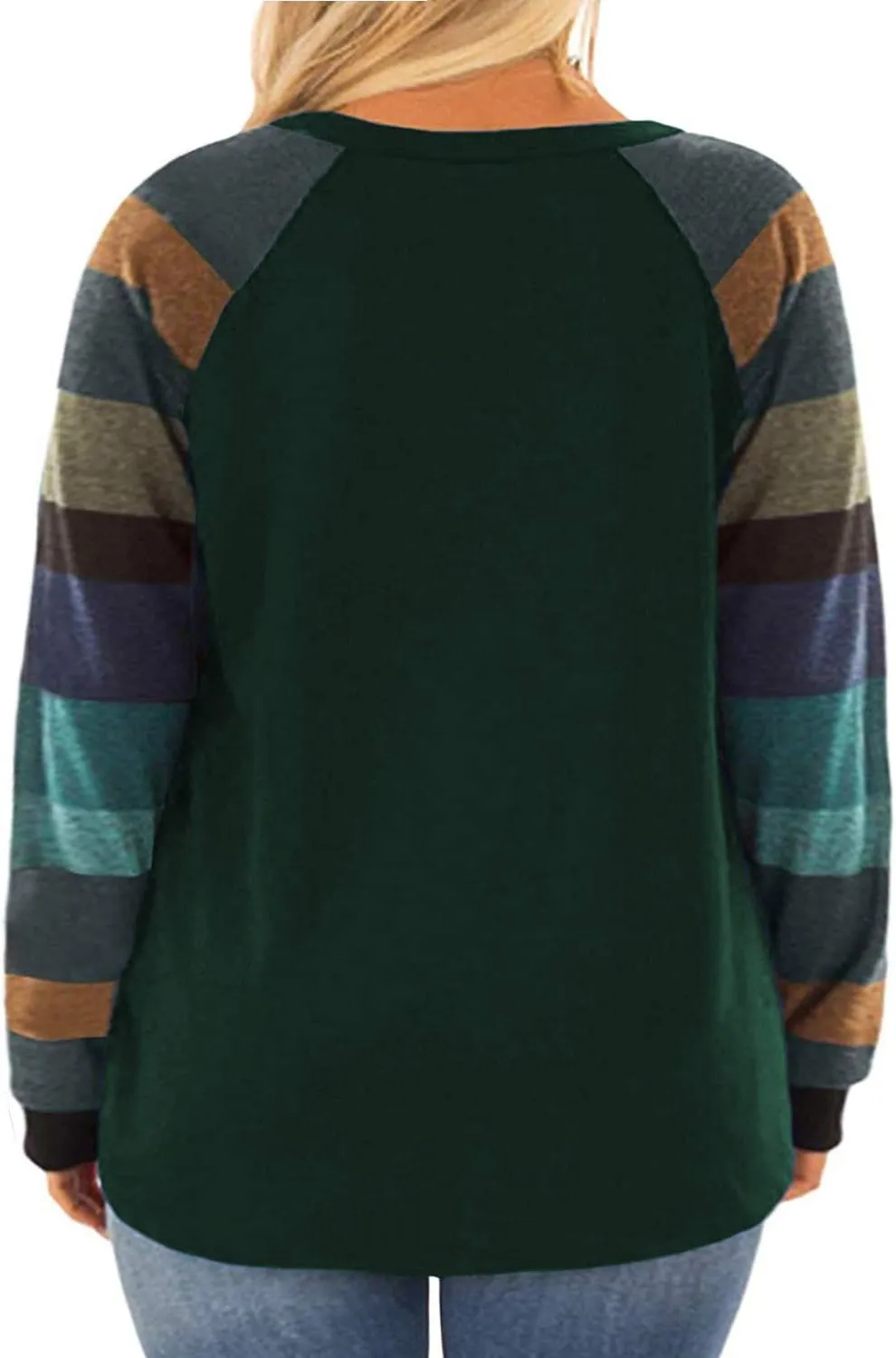 ROSRISS Womens Plus Size Long Sleeve Tunic Crewneck Colorblock Striped Tee Shirt