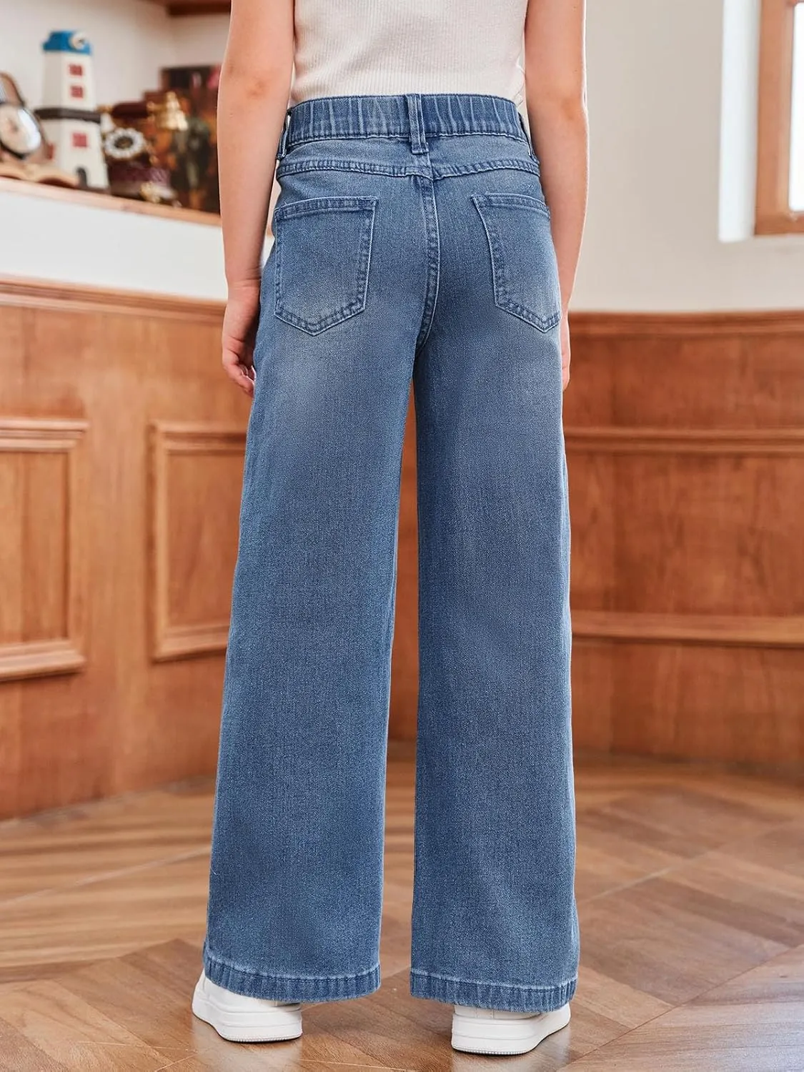 rrhss Girls Flare Jeans Crossover Waisted Wide Leg Jeans Denim Pants for Kids