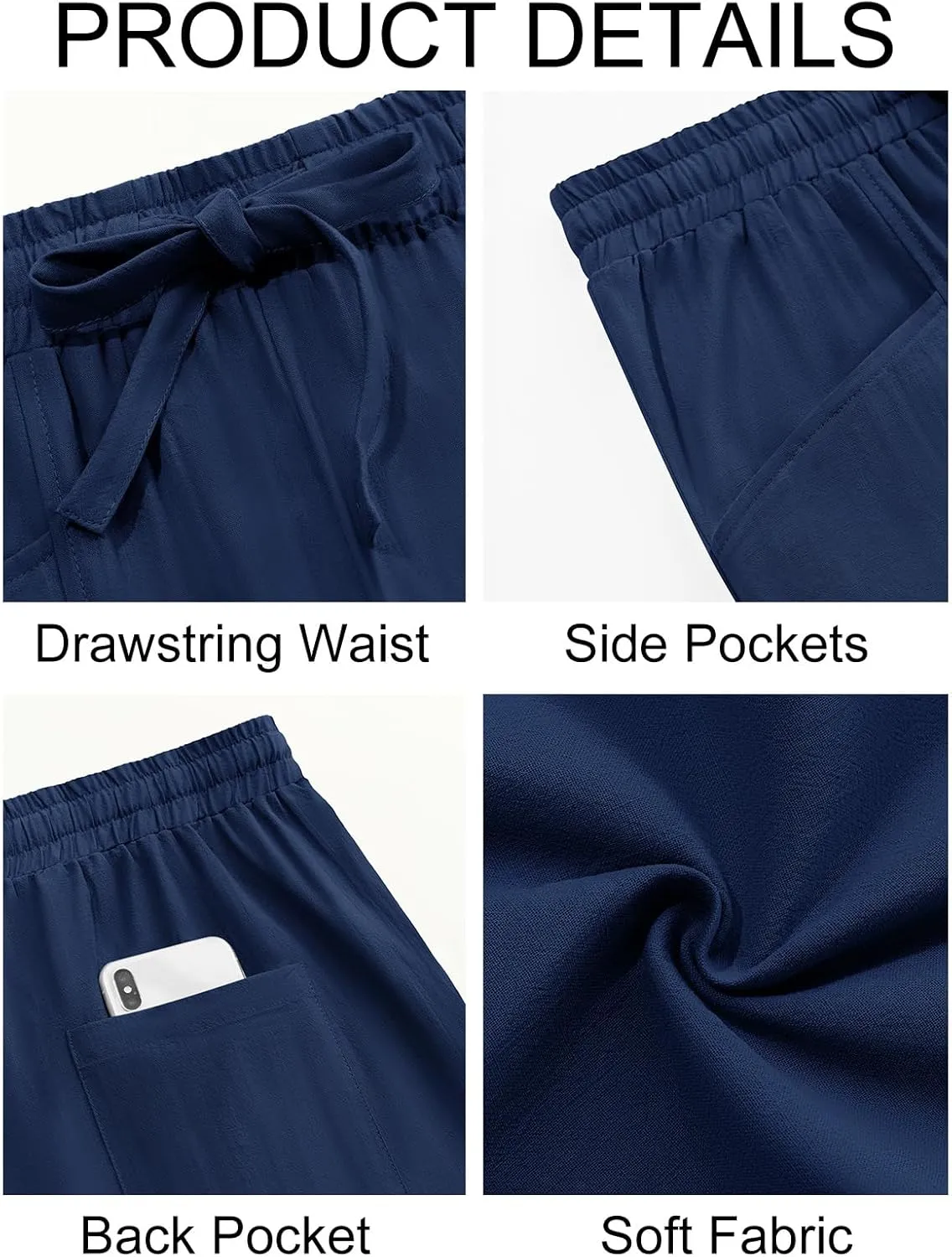 Runcati Mens Casual Pants Elastic Waist Drawstring Cotton Linen Pants Yoga Beach Summer Lightweight Trousers