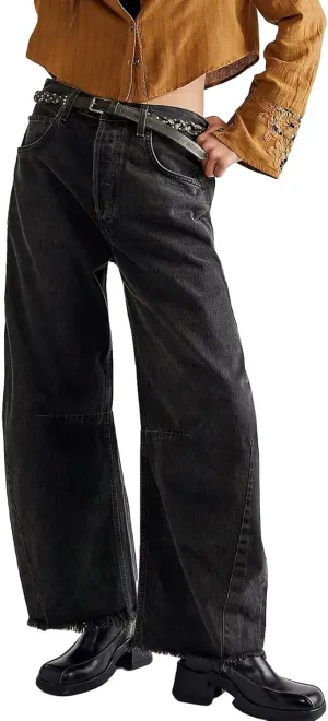 sdbrld Jeans for Women Trendy Mid Rise Barrel Jeans Wide Leg Mid Waist Cropped Denim Pants Baggy Boyfriend Jeans with Pockets