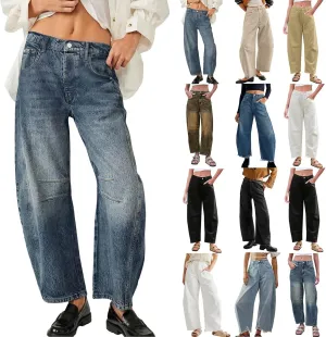 sdbrld Jeans for Women Trendy Mid Rise Barrel Jeans Wide Leg Mid Waist Cropped Denim Pants Baggy Boyfriend Jeans with Pockets