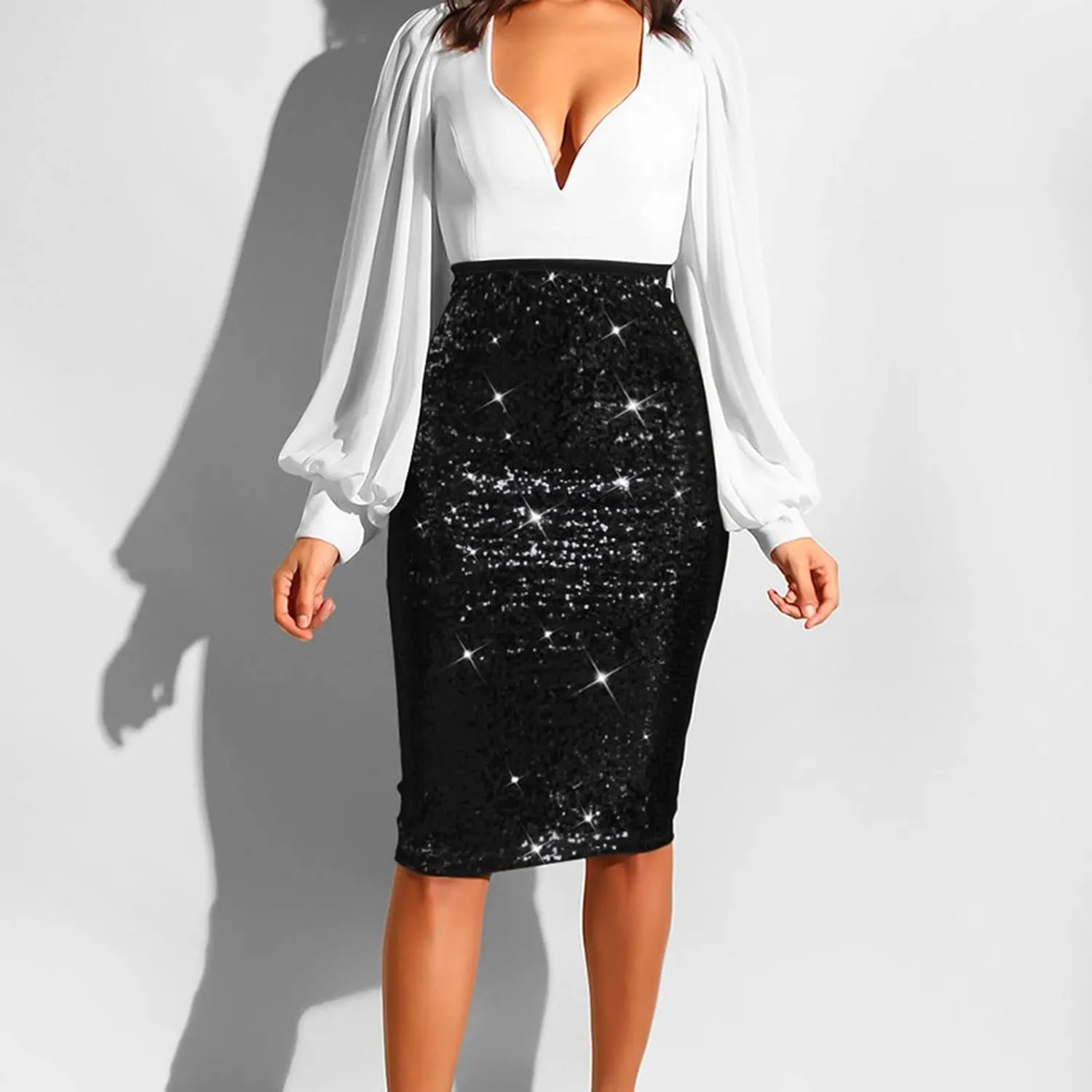 Sequin Skirts for Women Trendy Solid Color High Waist Slim Hip Midi Half Body Skirt Party Pencil Skirt Clothes 11
