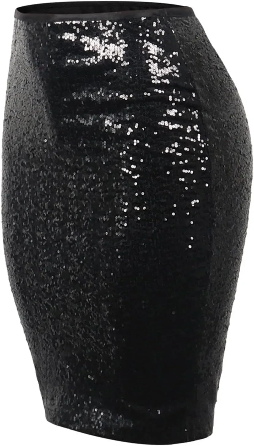 Sequin Skirts for Women Trendy Solid Color High Waist Slim Hip Midi Half Body Skirt Party Pencil Skirt Clothes 11