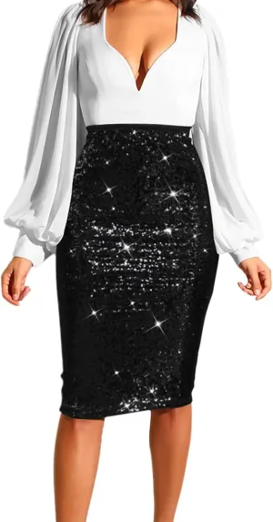 Sequin Skirts for Women Trendy Solid Color High Waist Slim Hip Midi Half Body Skirt Party Pencil Skirt Clothes 11