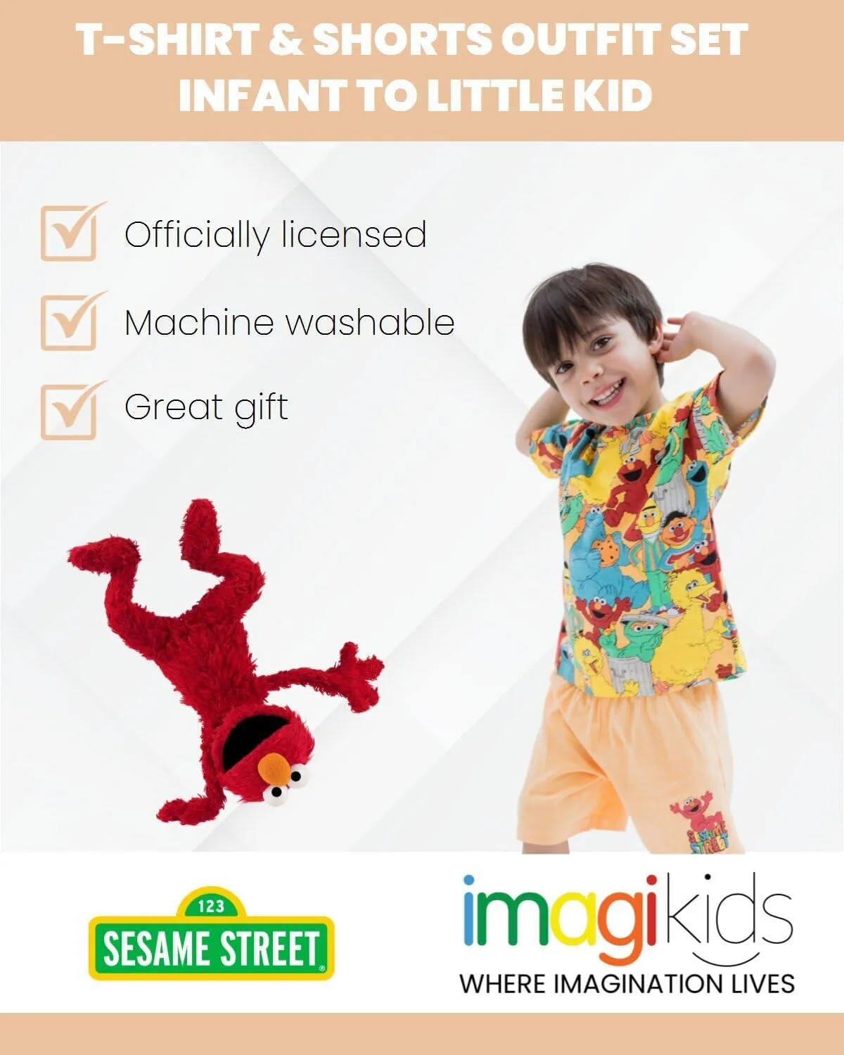 Sesame Street T-Shirt and Shorts Outfit Set Infant to Little Kid Sizes (12 Months - 7-8)