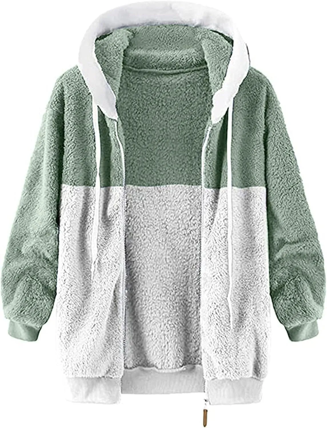 SHAOBGE Jacket Cotton Women's Fashion Casual Patchwork Hooded Zipper Pocket Plush Sweater Jacket Women's Casual Jackets
