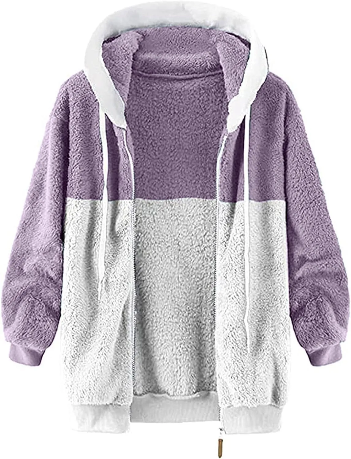 SHAOBGE Jacket Cotton Women's Fashion Casual Patchwork Hooded Zipper Pocket Plush Sweater Jacket Women's Casual Jackets