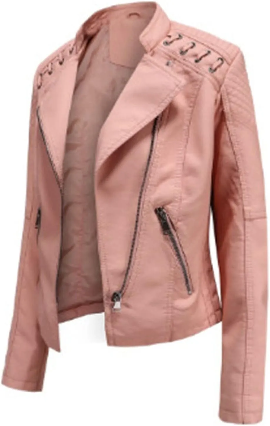 SHAOBGE Womens Long Sleeve Fleece Jacket Women Ladies Lapel Motor Jacket Coat Zip Biker Short Womens Fleece Jacket with