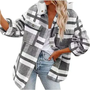 SHAOBGE Womens Plaid Shacket Fall Jacket Fleece Lined Button Down Peacoats Plaid Lapel Casual Coats Y2K Shirt Jackets 2023