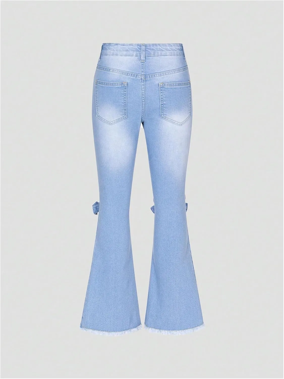 SHENHE Girl's Bell Bottom Flare Leg Jeans Bowknot Raw Hem Denim Pants Casual Jean Pants