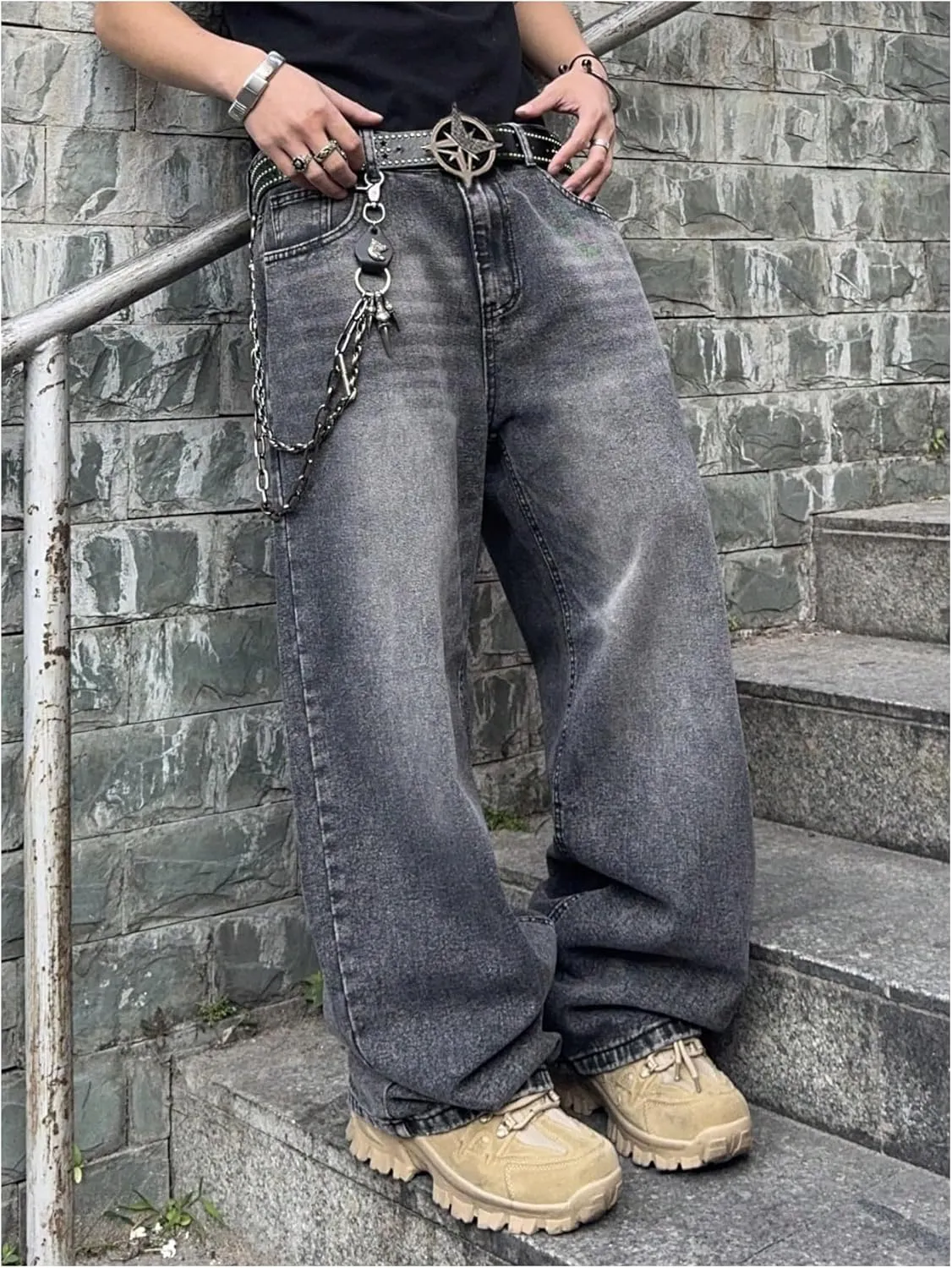 SHENHE Men's Wide Leg Jeans Vintage Baggy Jeans Casual Loose Fit Denim Pants with Pockets