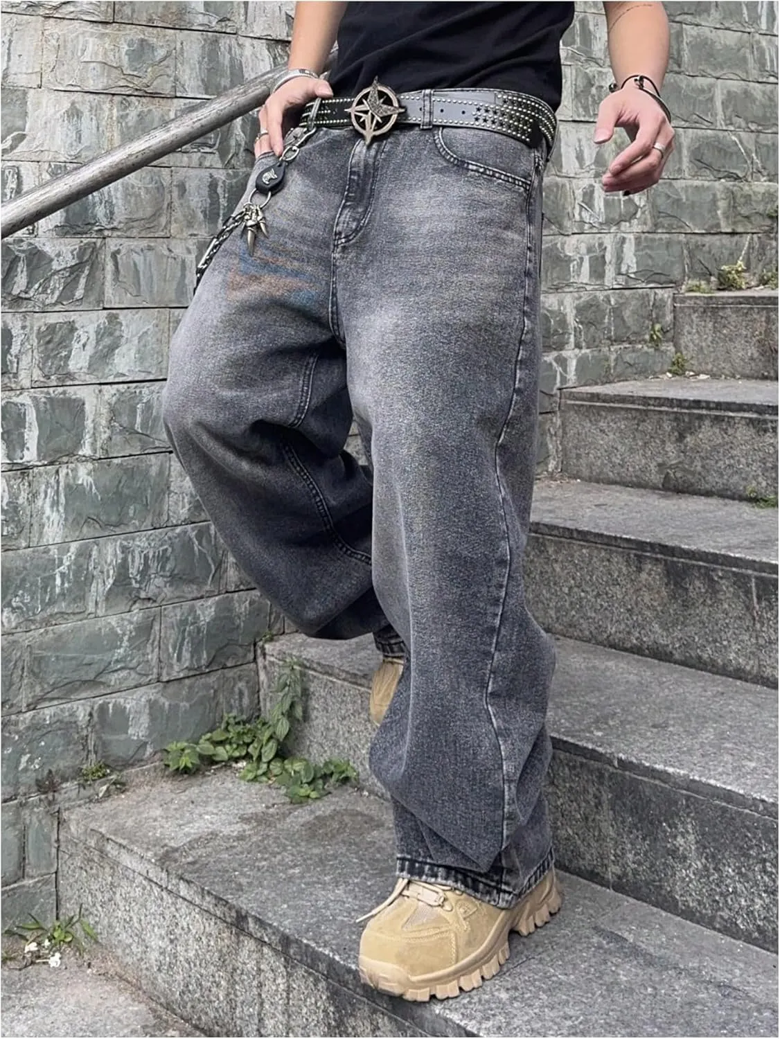 SHENHE Men's Wide Leg Jeans Vintage Baggy Jeans Casual Loose Fit Denim Pants with Pockets