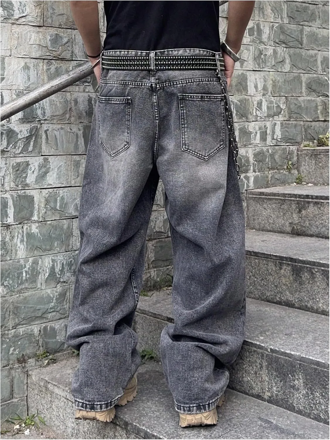 SHENHE Men's Wide Leg Jeans Vintage Baggy Jeans Casual Loose Fit Denim Pants with Pockets