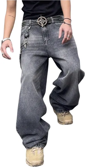 SHENHE Men's Wide Leg Jeans Vintage Baggy Jeans Casual Loose Fit Denim Pants with Pockets