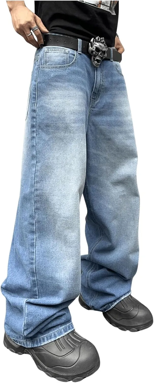 SHENHE Men's Wide Leg Jeans Vintage Baggy Jeans Casual Loose Fit Denim Pants with Pockets