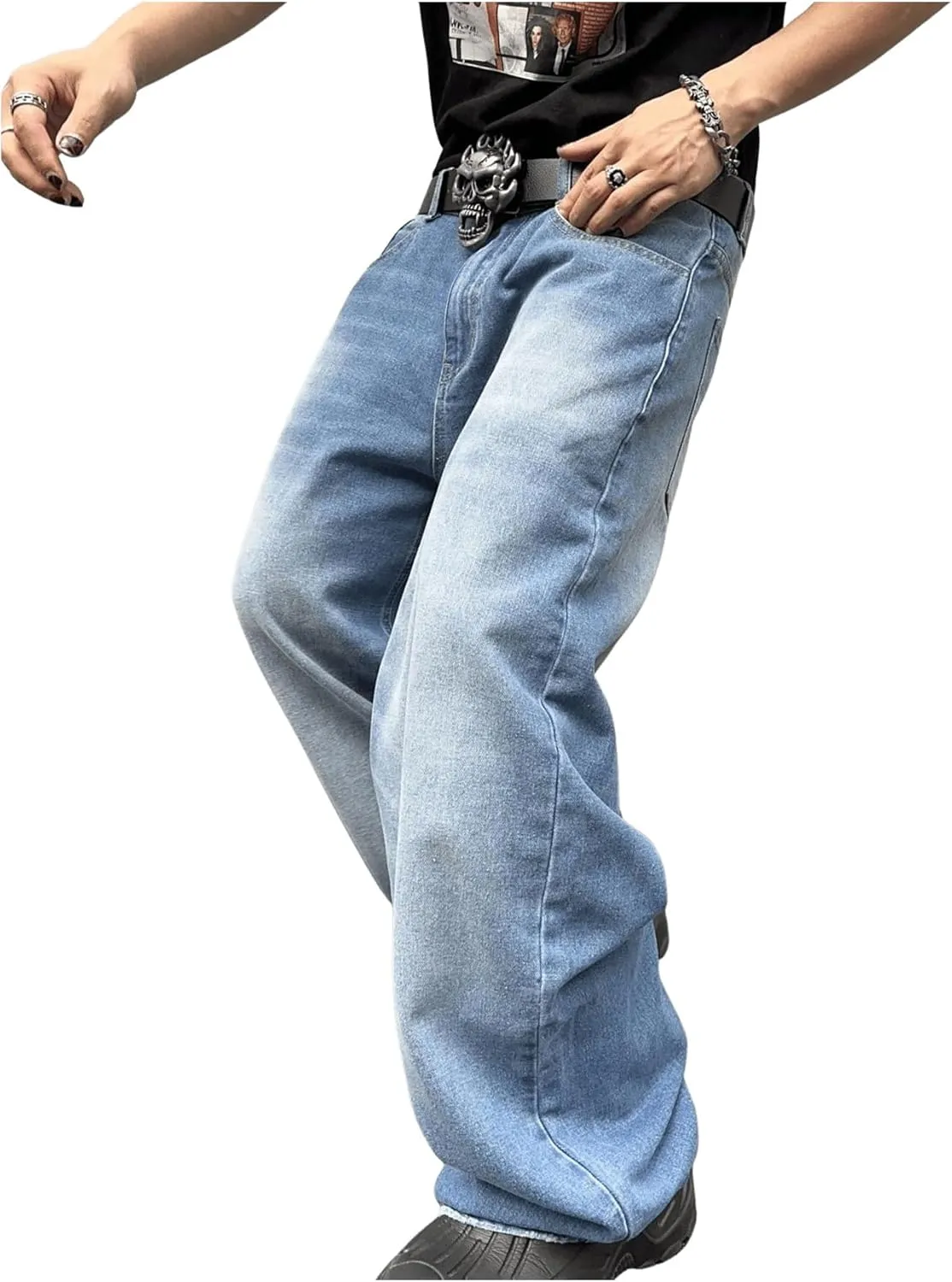 SHENHE Men's Wide Leg Jeans Vintage Baggy Jeans Casual Loose Fit Denim Pants with Pockets