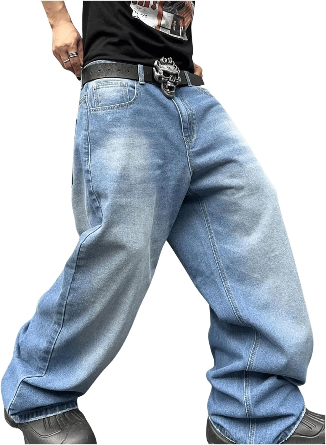 SHENHE Men's Wide Leg Jeans Vintage Baggy Jeans Casual Loose Fit Denim Pants with Pockets