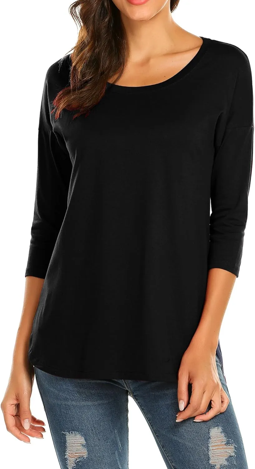 Sherosa Women's Casual 3/4 Sleeve Loose Tunic Tops Scoop Neck T-Shirt