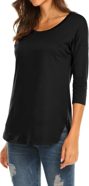 Sherosa Women's Casual 3/4 Sleeve Loose Tunic Tops Scoop Neck T-Shirt