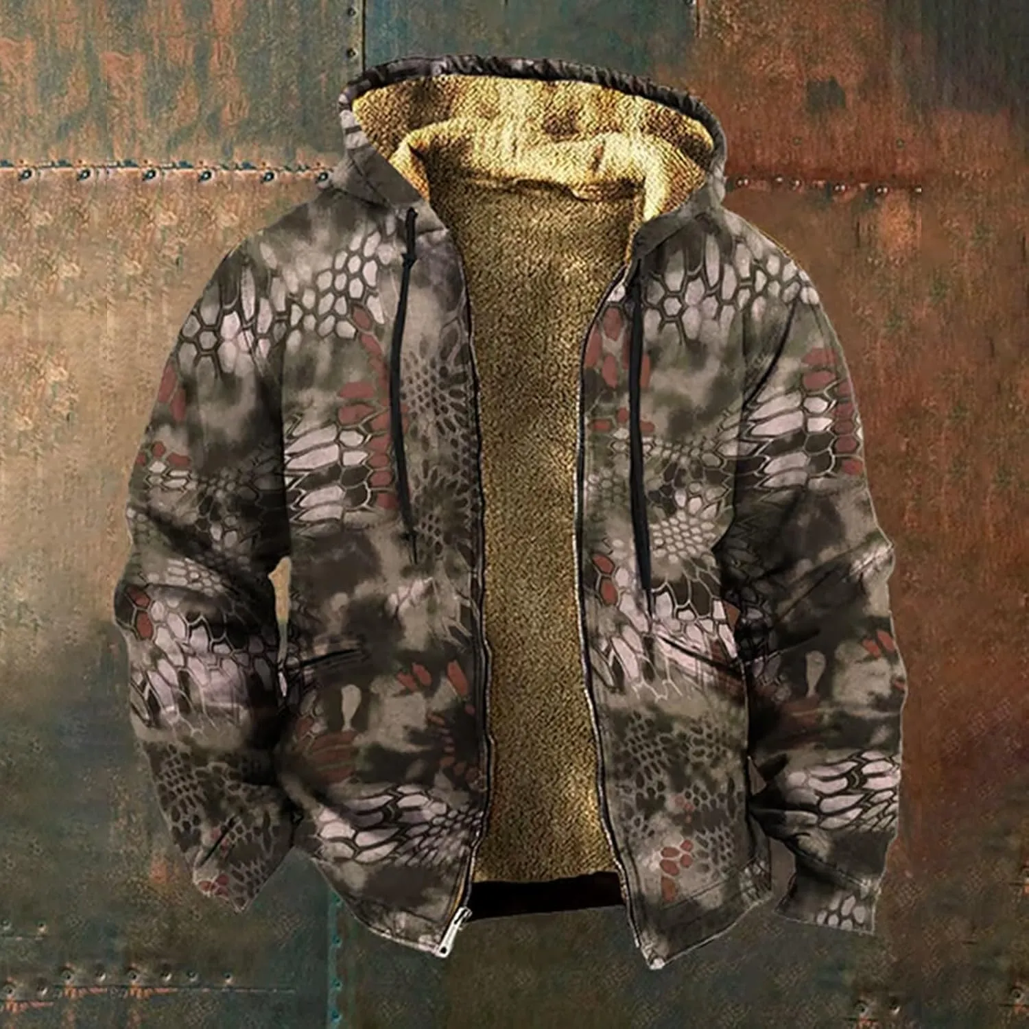 Sherpa Lined Hoodie for Men Heavyweight Winter Warm Fleece Jacket Plus Size Full Zip Up Thick Sweatshirt with Pockets