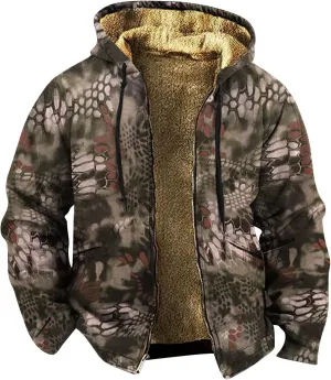 Sherpa Lined Hoodie for Men Heavyweight Winter Warm Fleece Jacket Plus Size Full Zip Up Thick Sweatshirt with Pockets