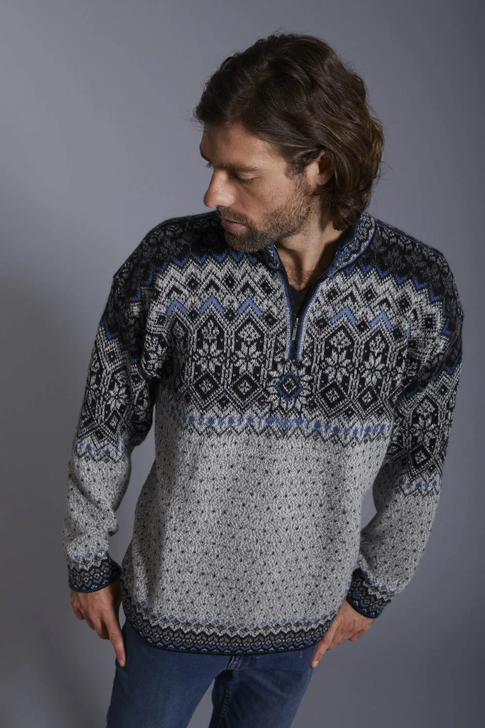 Sigurd Men's Alpaca Quarter Zip Nordic Sweater
