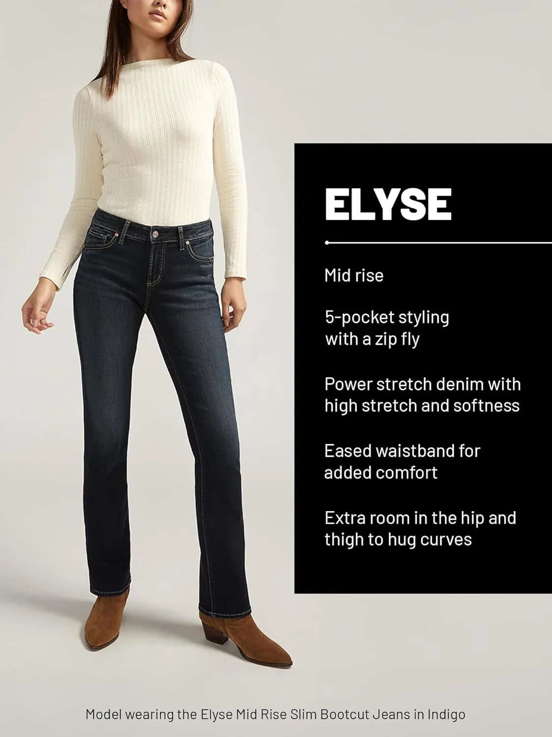 Silver Jeans Co. Women's Elyse Mid Rise Comfort Fit Slim Bootcut Jeans
