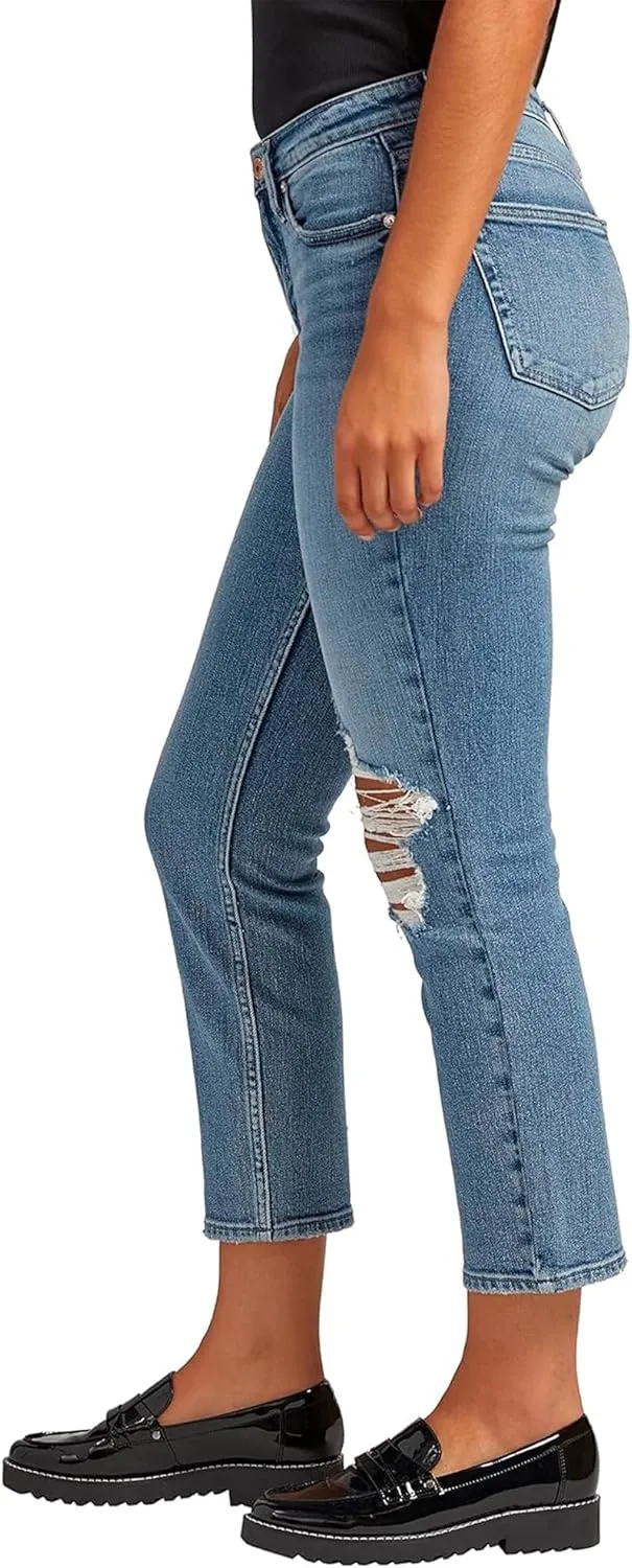Silver Jeans Co. Women's Most Wanted Mid Rise Straight Leg Crop Jeans