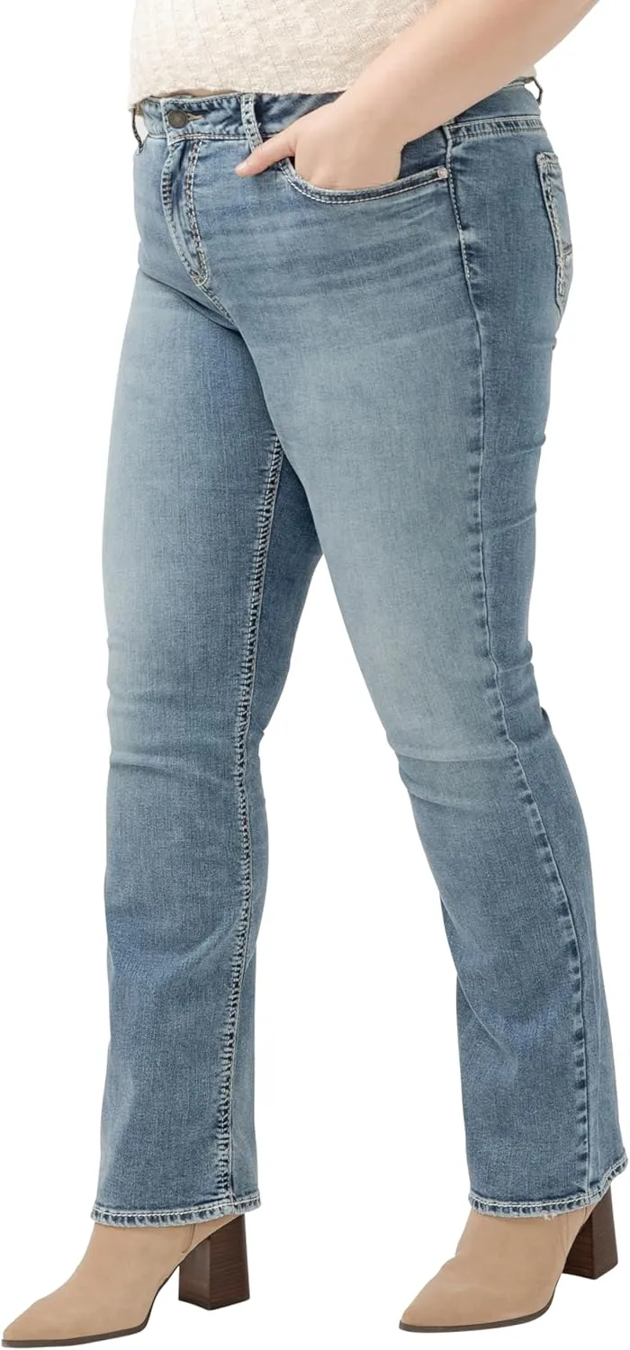Silver Jeans Co. Women's Plus Size Elyse Mid Rise Comfort Fit Slim Bootcut Jeans