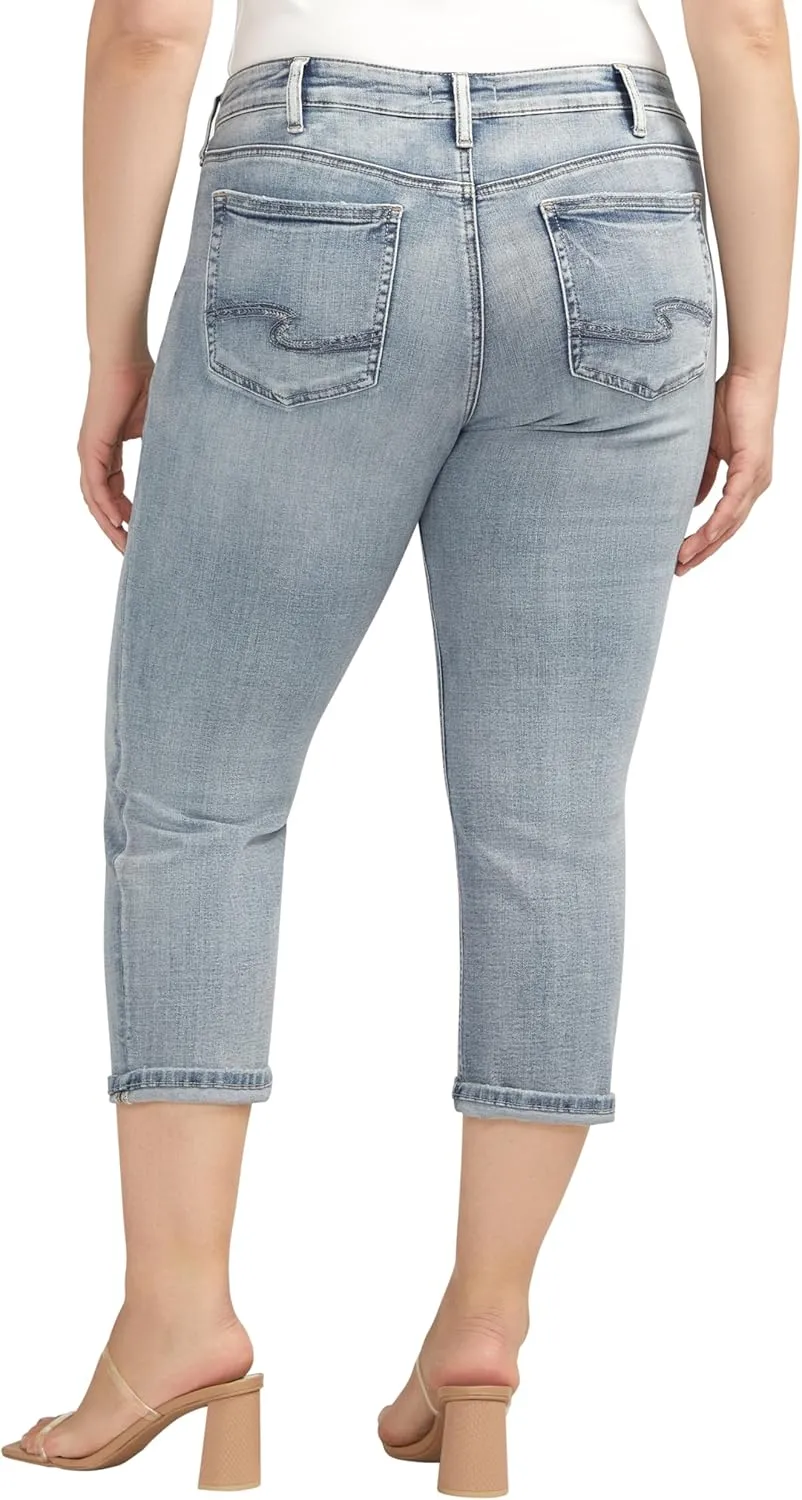 Silver Jeans Co. Women's Plus Size Suki Mid Rise Curvy Fit Capri Jeans