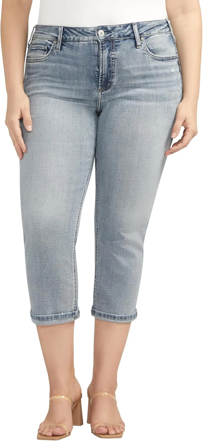 Silver Jeans Co. Women's Plus Size Suki Mid Rise Curvy Fit Capri Jeans