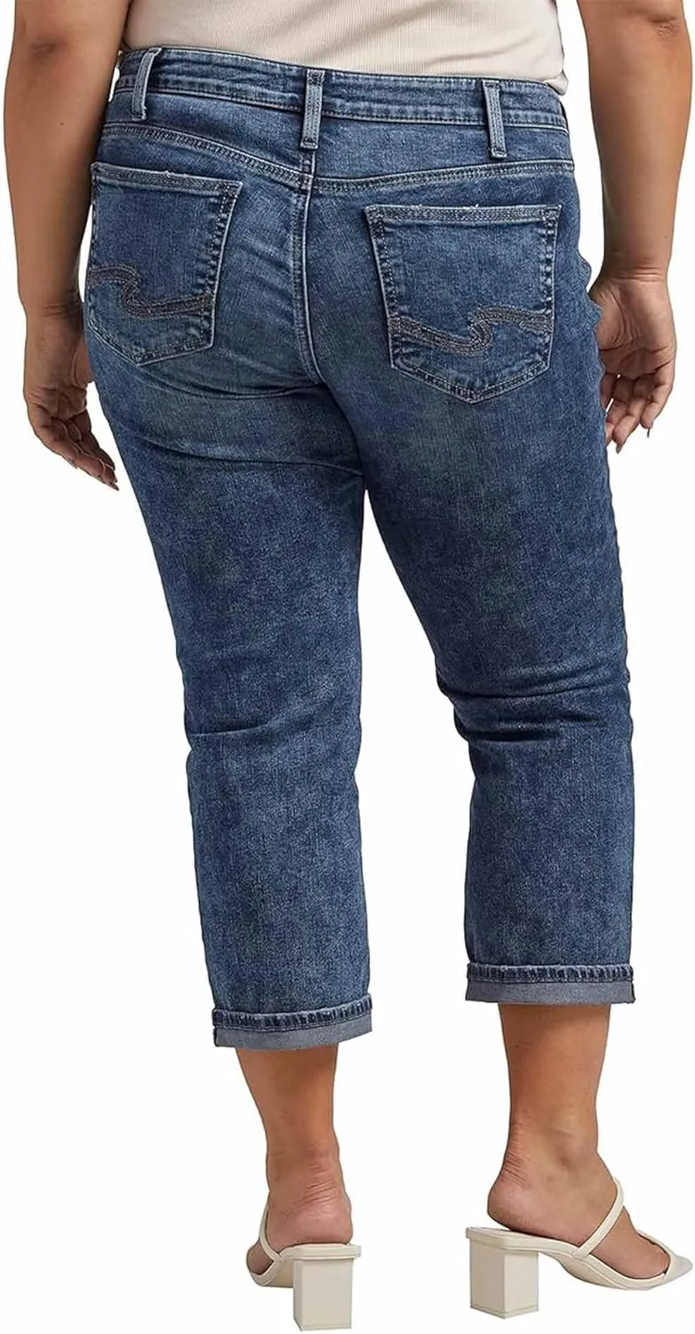 Silver Jeans Co. Women's Plus Size Suki Mid Rise Curvy Fit Capri Jeans