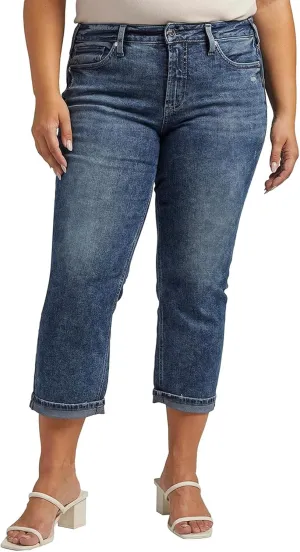 Silver Jeans Co. Women's Plus Size Suki Mid Rise Curvy Fit Capri Jeans