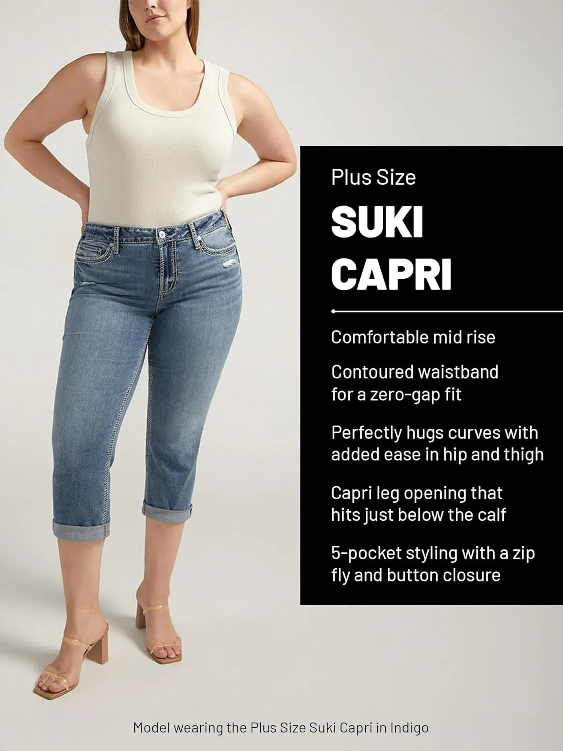 Silver Jeans Co. Women's Plus Size Suki Mid Rise Curvy Fit Capri Jeans
