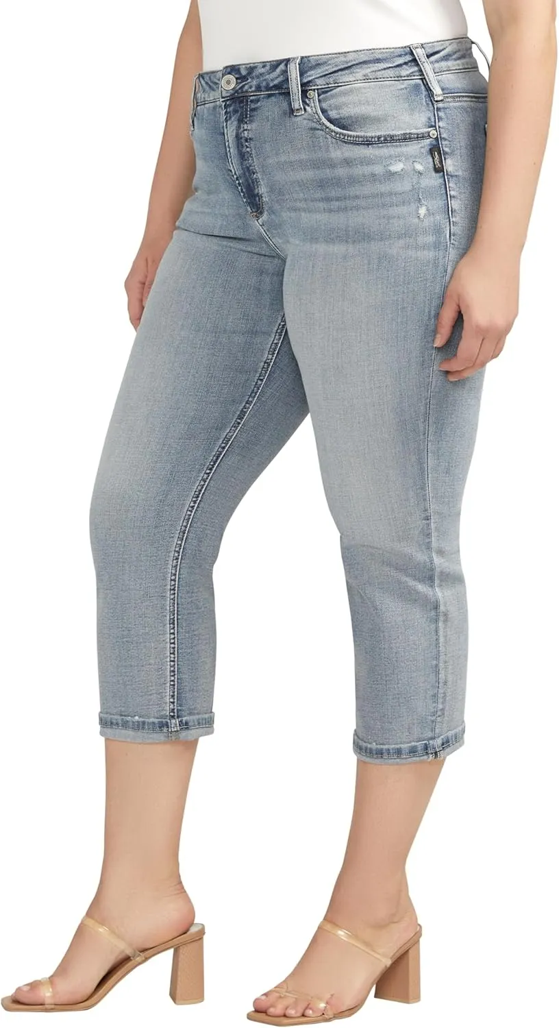 Silver Jeans Co. Women's Plus Size Suki Mid Rise Curvy Fit Capri Jeans