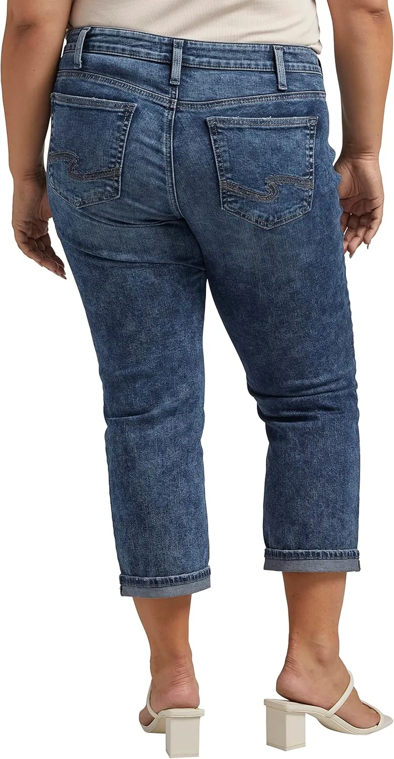 Silver Jeans Co. Women's Plus Size Suki Mid Rise Curvy Fit Capri Jeans