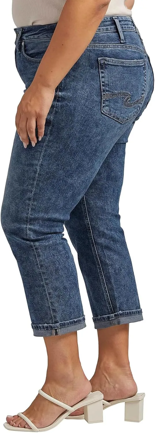 Silver Jeans Co. Women's Plus Size Suki Mid Rise Curvy Fit Capri Jeans
