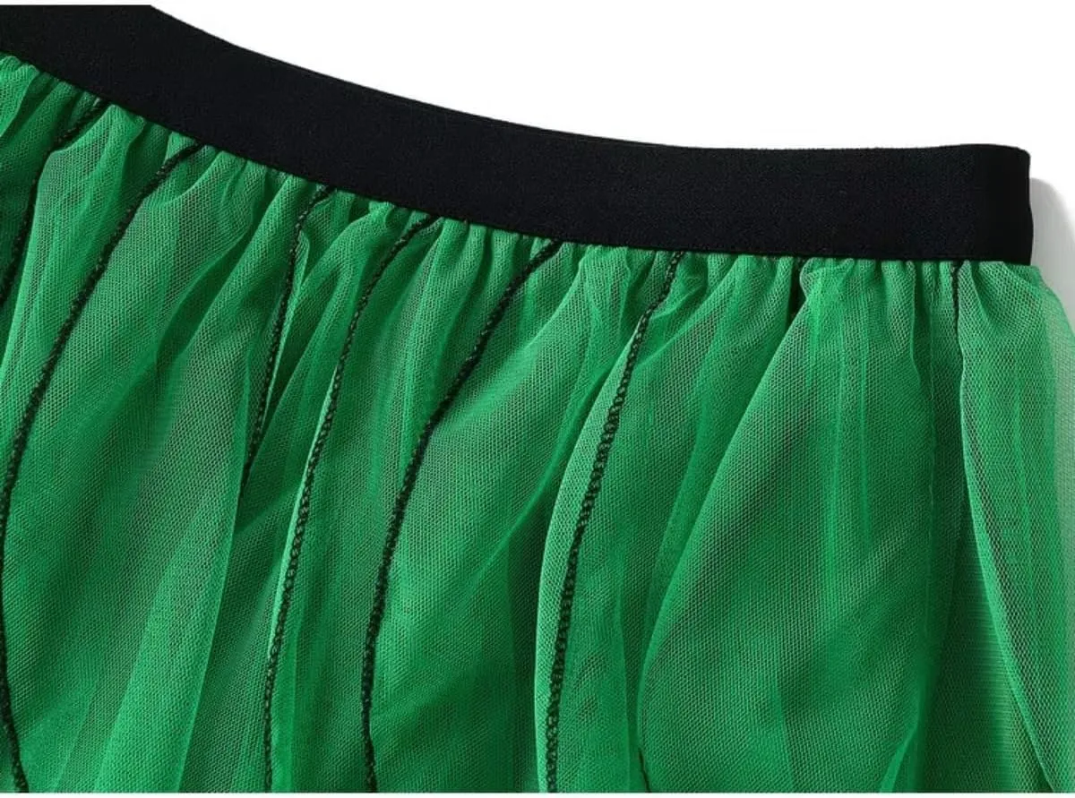 Skirt Women Elastic High Waist Mesh Skirt Female Casual Midi Long Pleated Skirt Lady