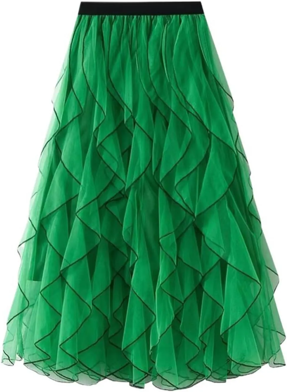 Skirt Women Elastic High Waist Mesh Skirt Female Casual Midi Long Pleated Skirt Lady