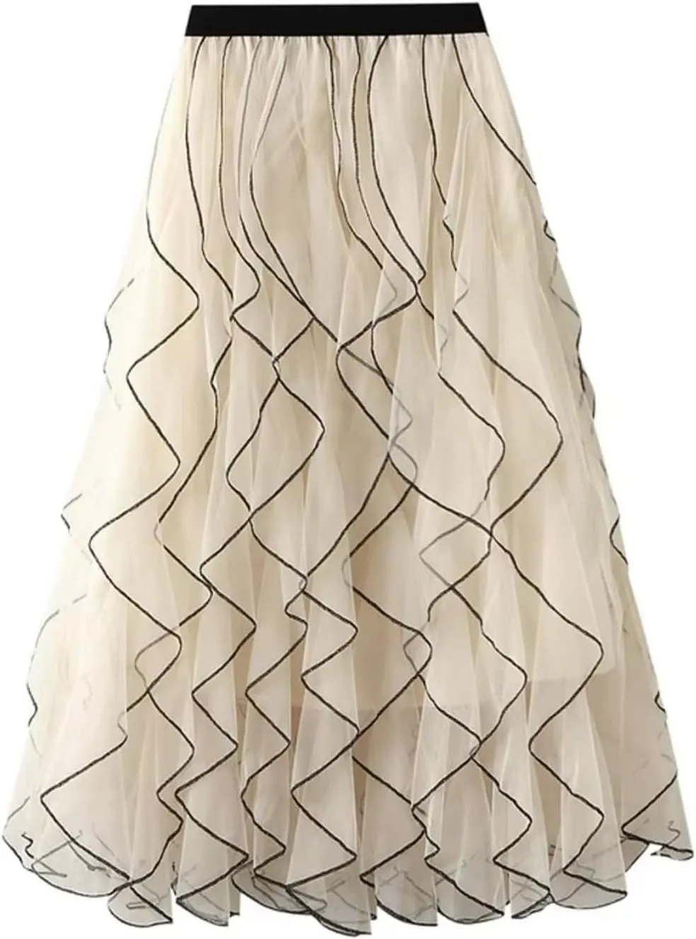 Skirt Women Elastic High Waist Mesh Skirt Female Casual Midi Long Pleated Skirt Lady