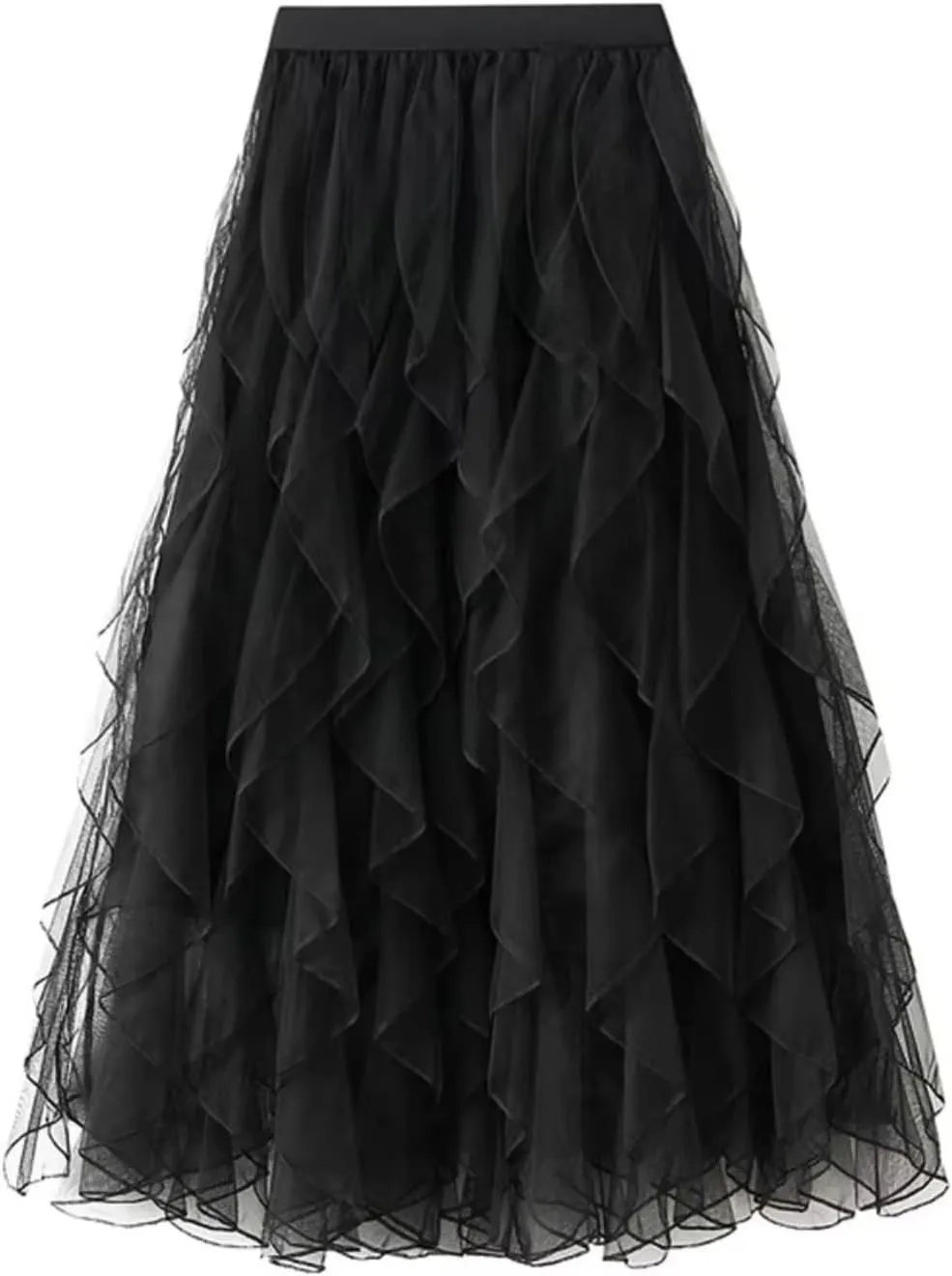 Skirt Women Elastic High Waist Mesh Skirt Female Casual Midi Long Pleated Skirt Lady