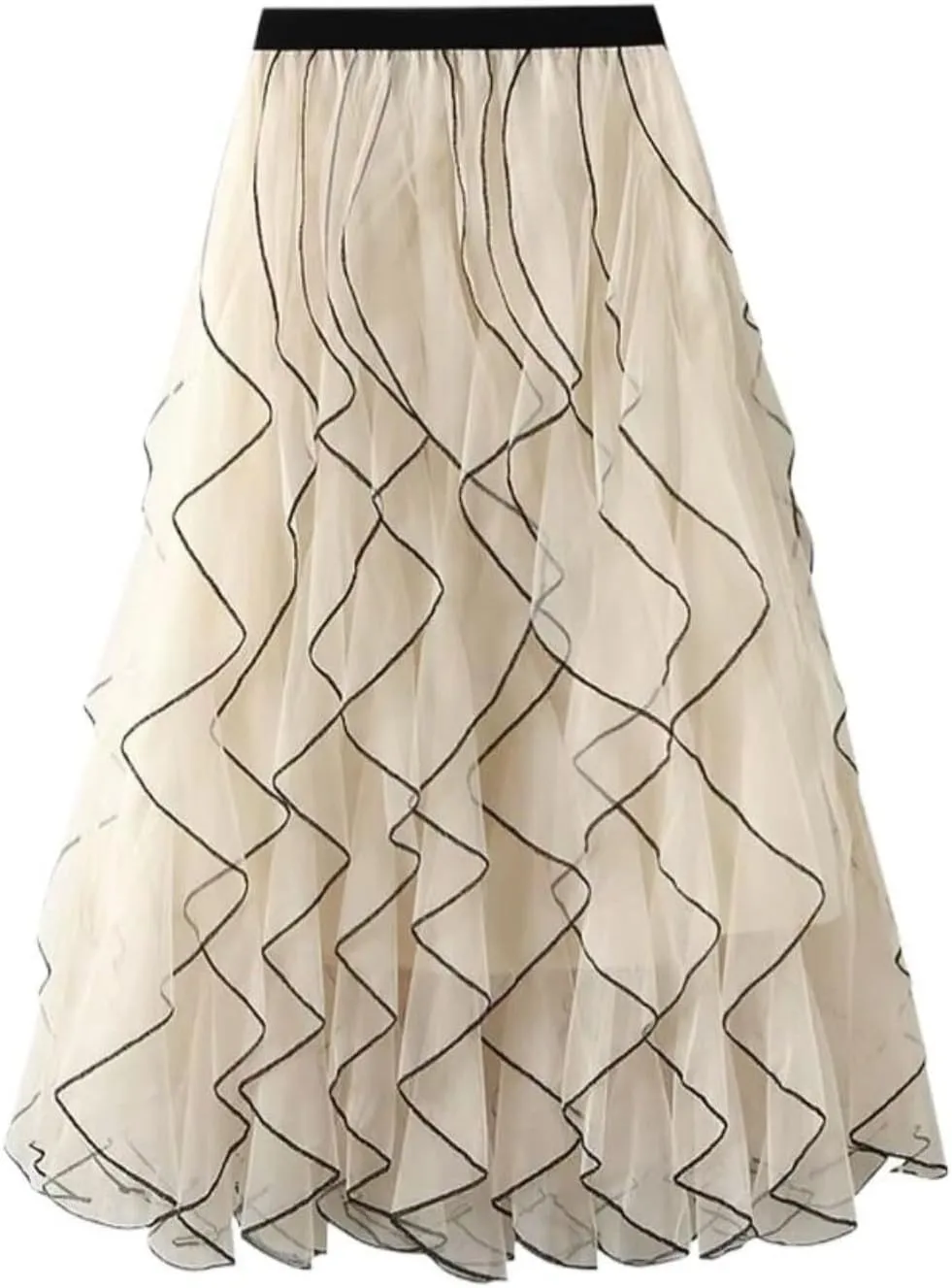 Skirt Women Elastic High Waist Mesh Skirt Female Casual Midi Long Pleated Skirt Lady