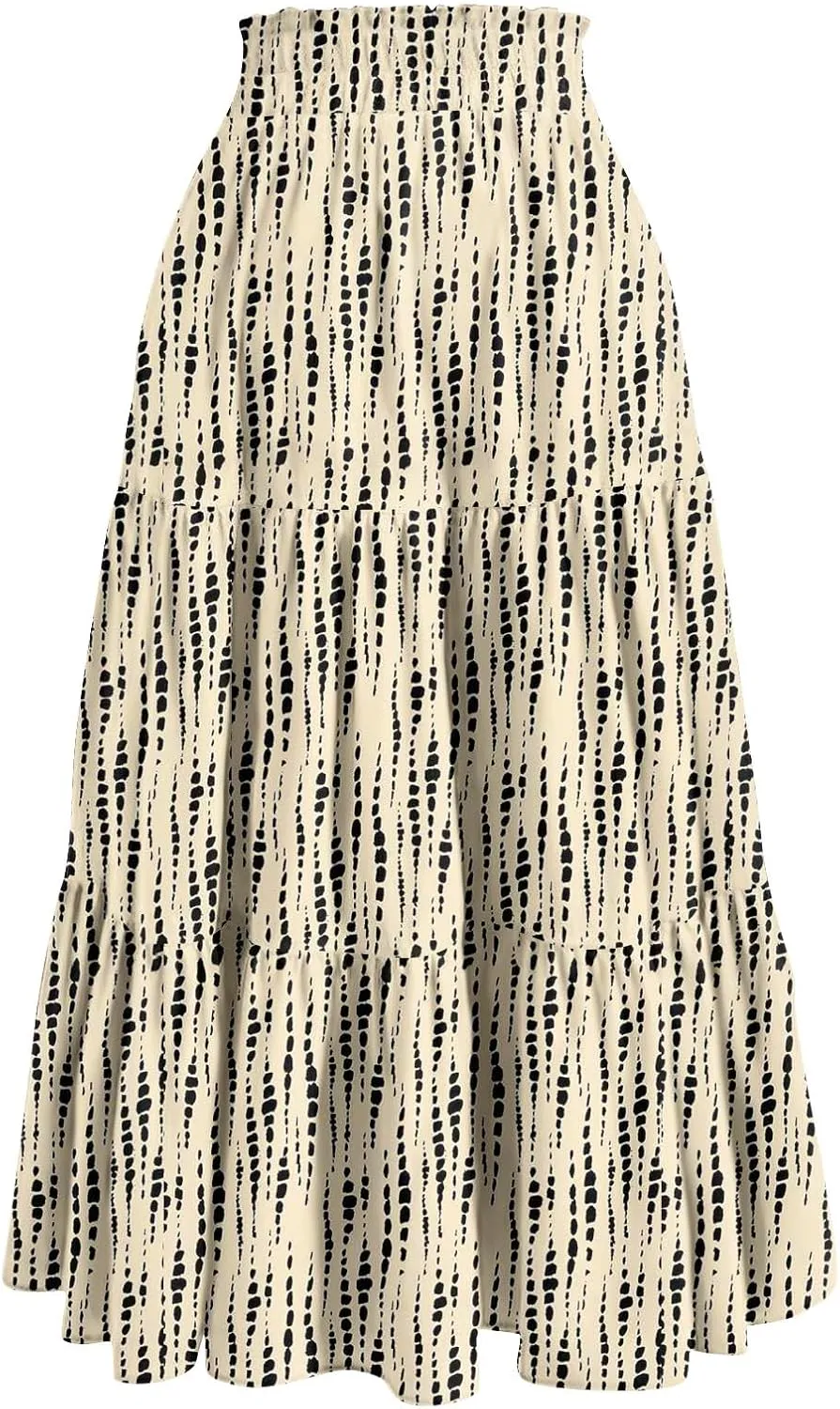 Skirts for Women Summer Tiered Elastic High Waisted Floral Skirt Vacation A Line Drawstring Flowy Long Skirts