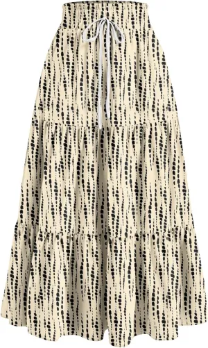Skirts for Women Summer Tiered Elastic High Waisted Floral Skirt Vacation A Line Drawstring Flowy Long Skirts