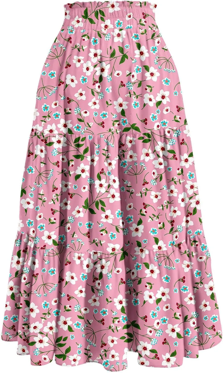 Skirts for Women Summer Tiered Elastic High Waisted Floral Skirt Vacation A Line Drawstring Flowy Long Skirts