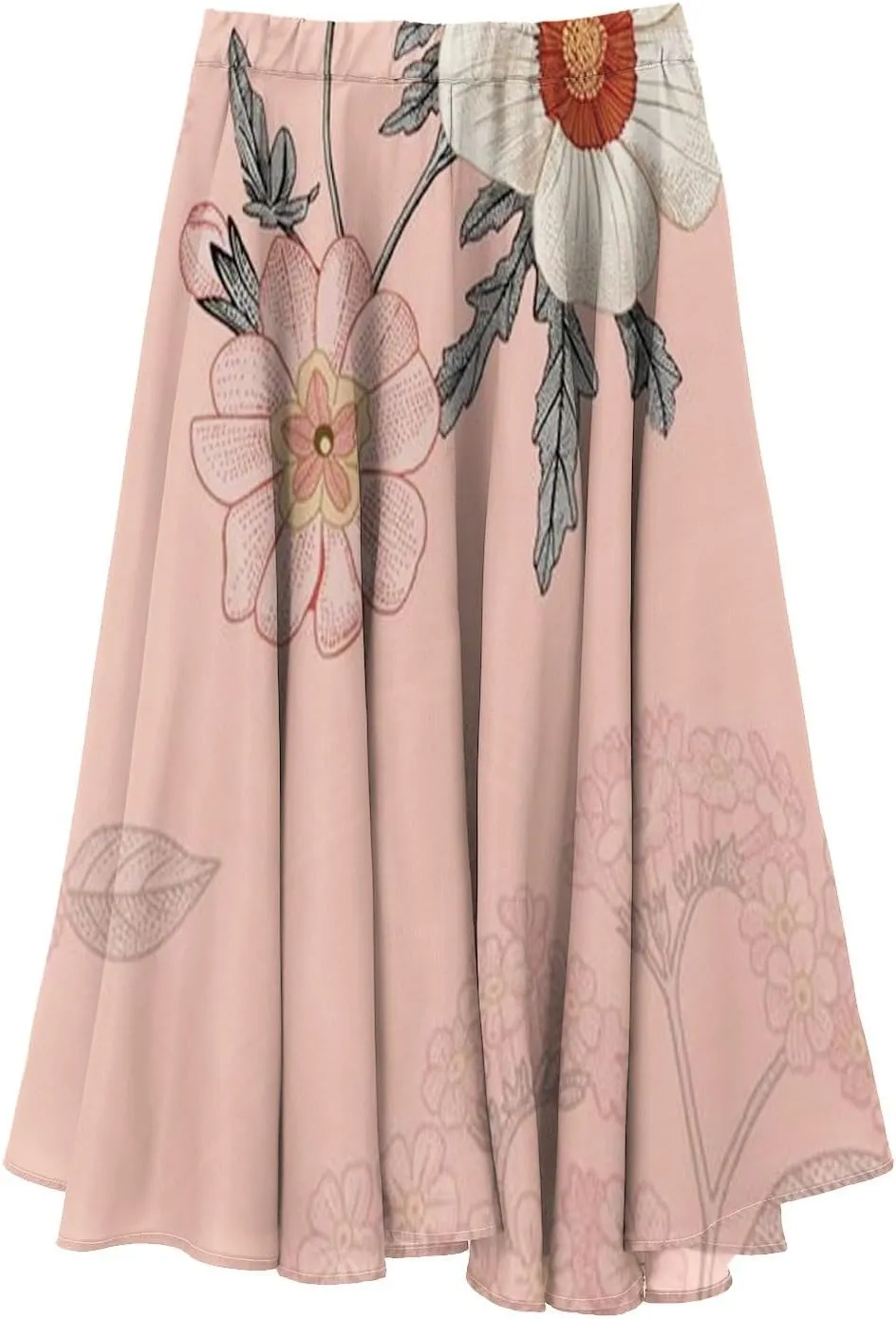Skirts for Women Trendy Summer Fall Retro Floral Art Linen Elastic High Waist Tiered Long Maxi Skirt with Pockets